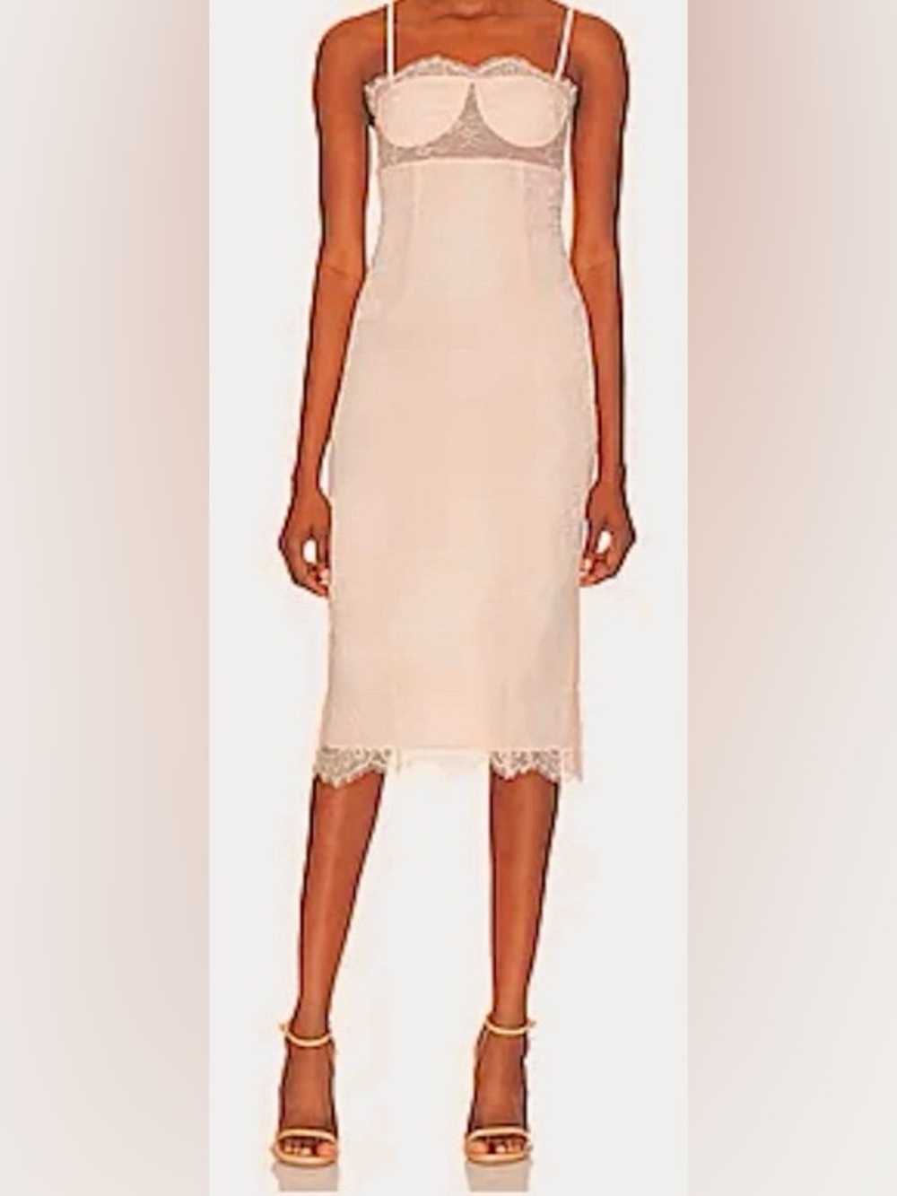 Revolve Blush Pink Midi Slip Dress Lace/Satin: Size Medium